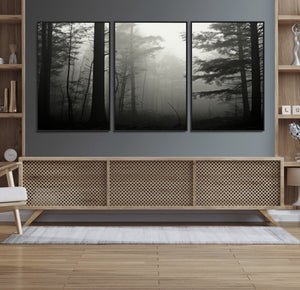 Misty Forest Wall Art Premium Canvas Print a Foggy and