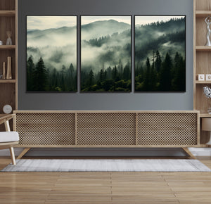 Captivating Misty Forest Wall Art Premium Canvas Print a