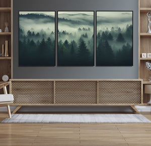 Misty Forest Wall Art Premium Canvas Print a Foggy and