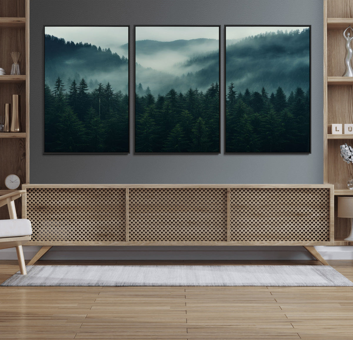 Captivating Misty Forest Wall Art Premium Canvas Print,