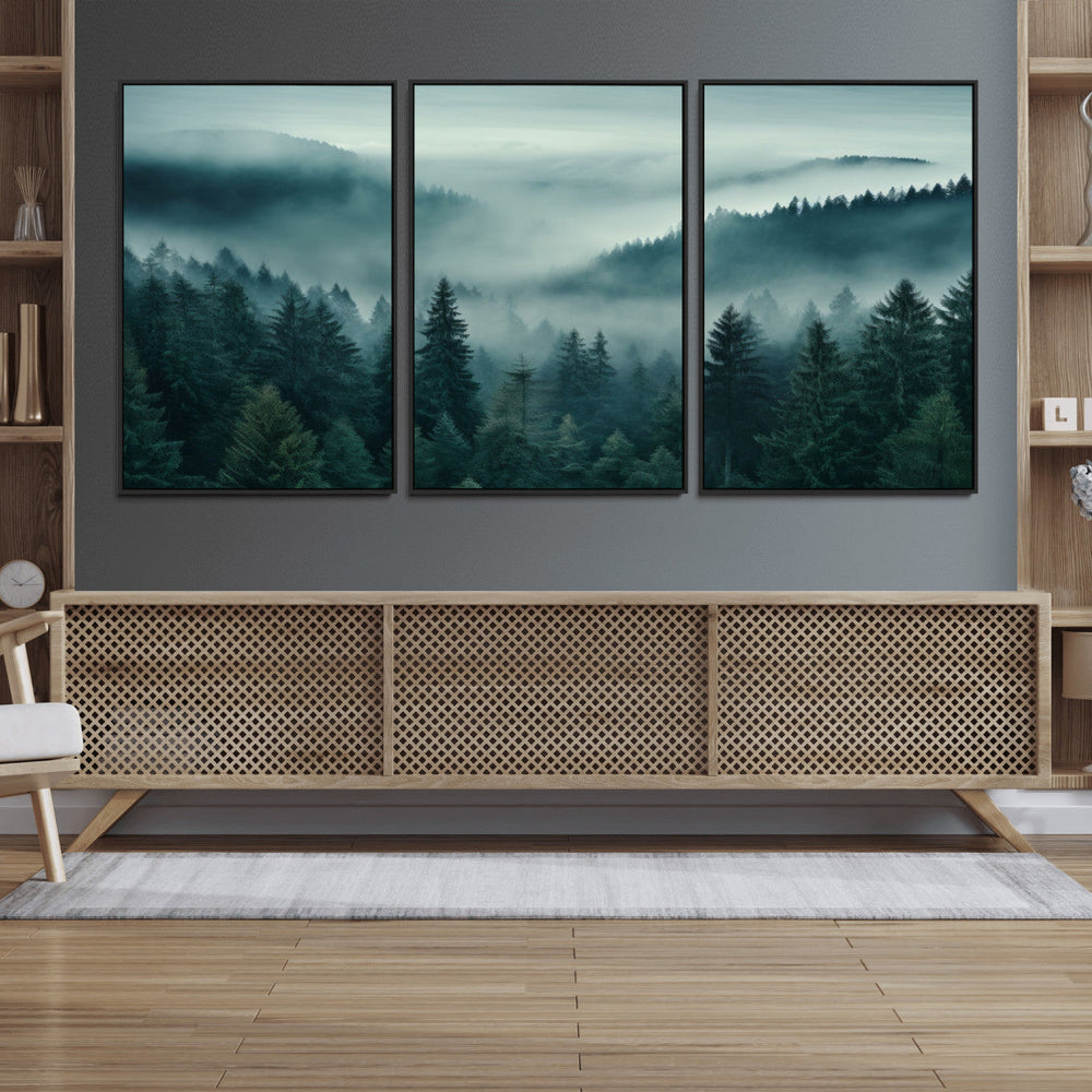 Captivating Misty Foggy Forest Wall Art Premium Canvas Print