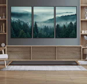 Captivating Misty Foggy Forest Wall Art Premium Canvas Print
