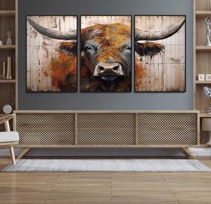 Abstract Bull Highland Cow Canvas Wall Art Print – Vibrant