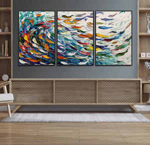 Modern Abstract Fish Shoal Wall Art Canvas Print, Colorful