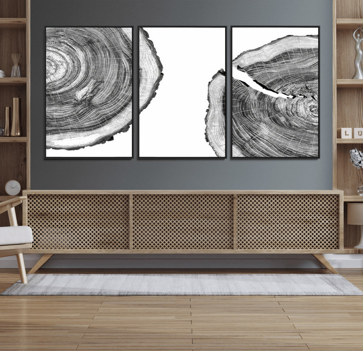 Abstract Large Tree Rings – Minimalist Black and White Wood