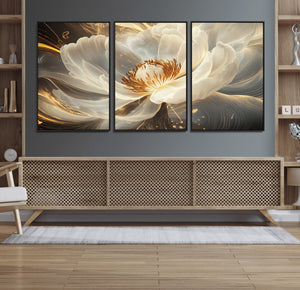 Gold Floral Wall Art Canvas Print, Framed Modern Flower Art