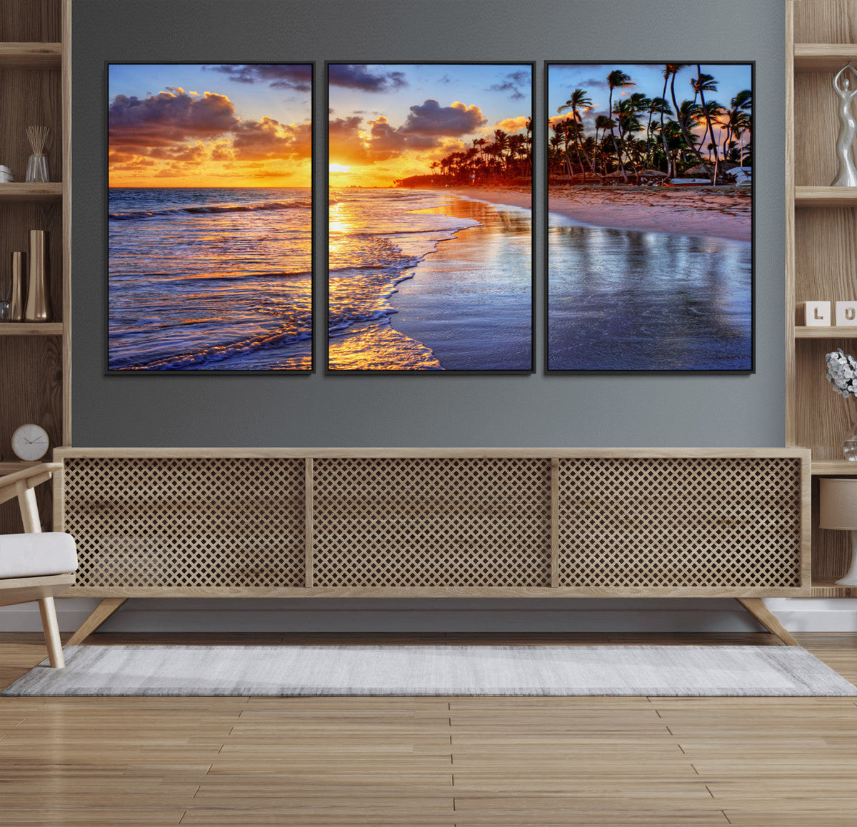 Serene Beach Sunset Wall Art Canvas- Coastal Seascape Print