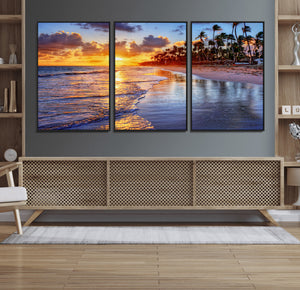 Serene Beach Sunset Wall Art Canvas- Coastal Seascape Print