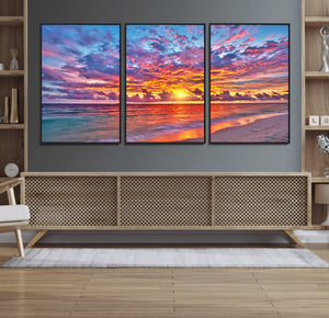 Vibrant Sunset Beach Wall Art - Ocean Sunset Canvas Print |