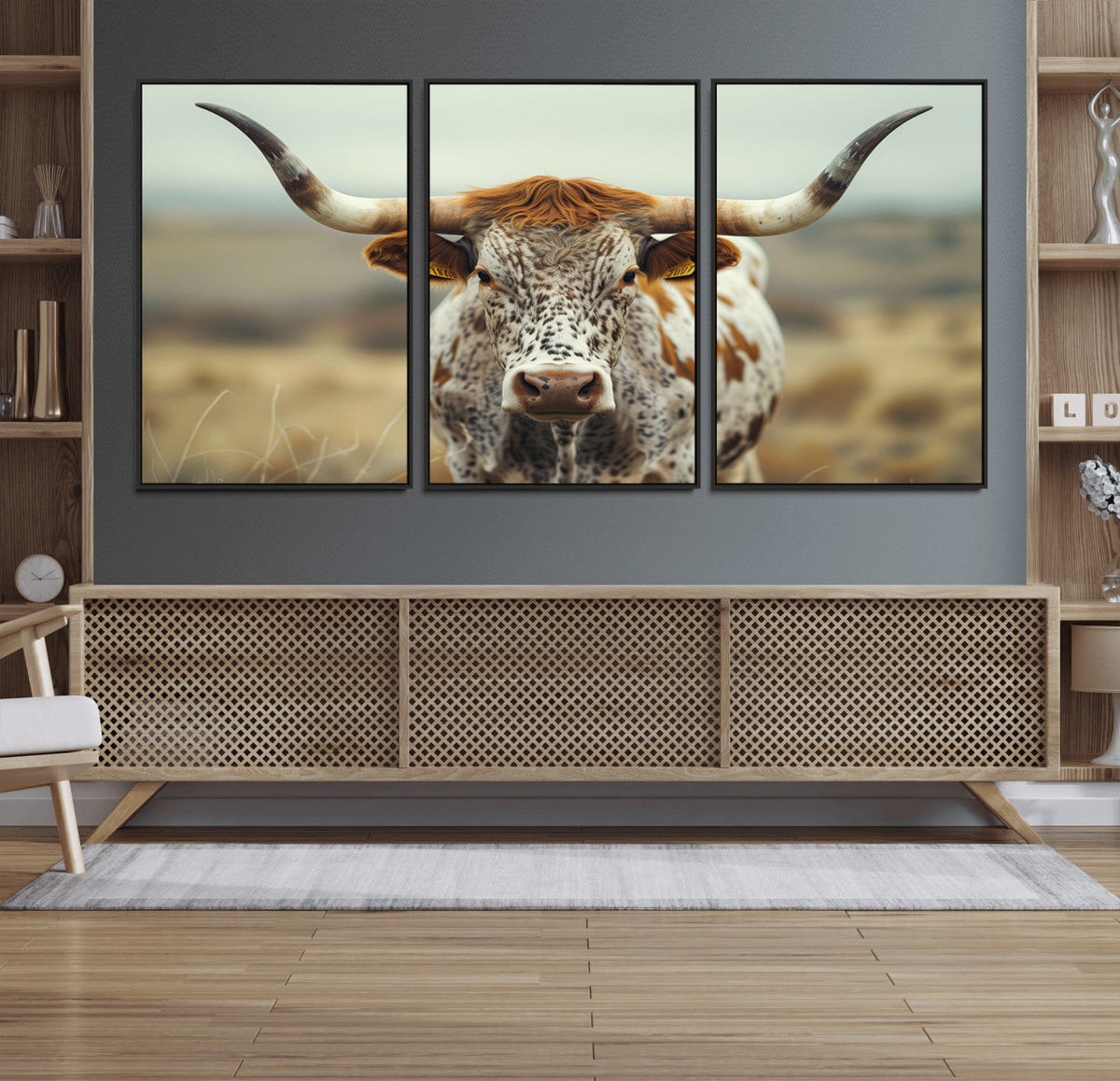 Texas Cow Longhorn Wall Art Canvas Print for Farm House Wall