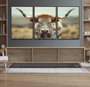 Texas Cow Longhorn Wall Art Canvas Print for Farm House Wall