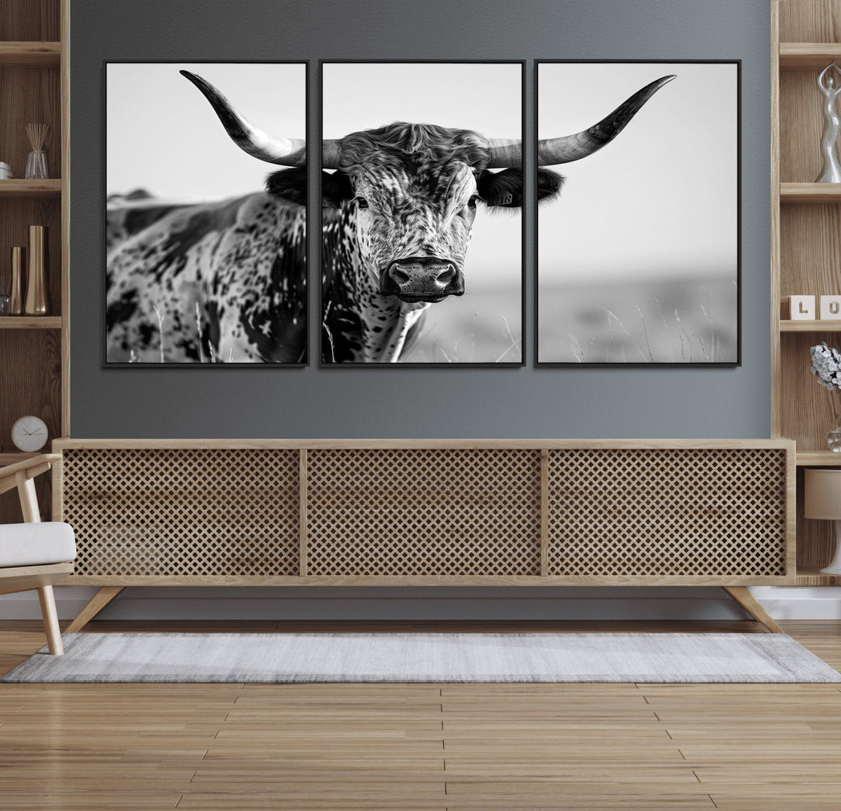 Texas Highland Cow Longhorn Canvas Print - Rustic Farmhouse