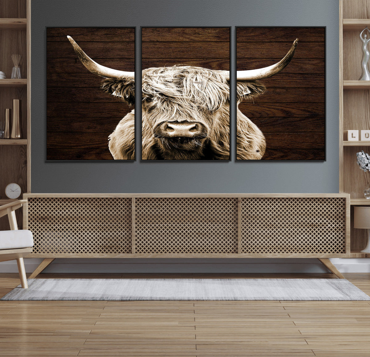 Highland Cow Wall Art Canvas Print, Rustic Farmhouse Decor,