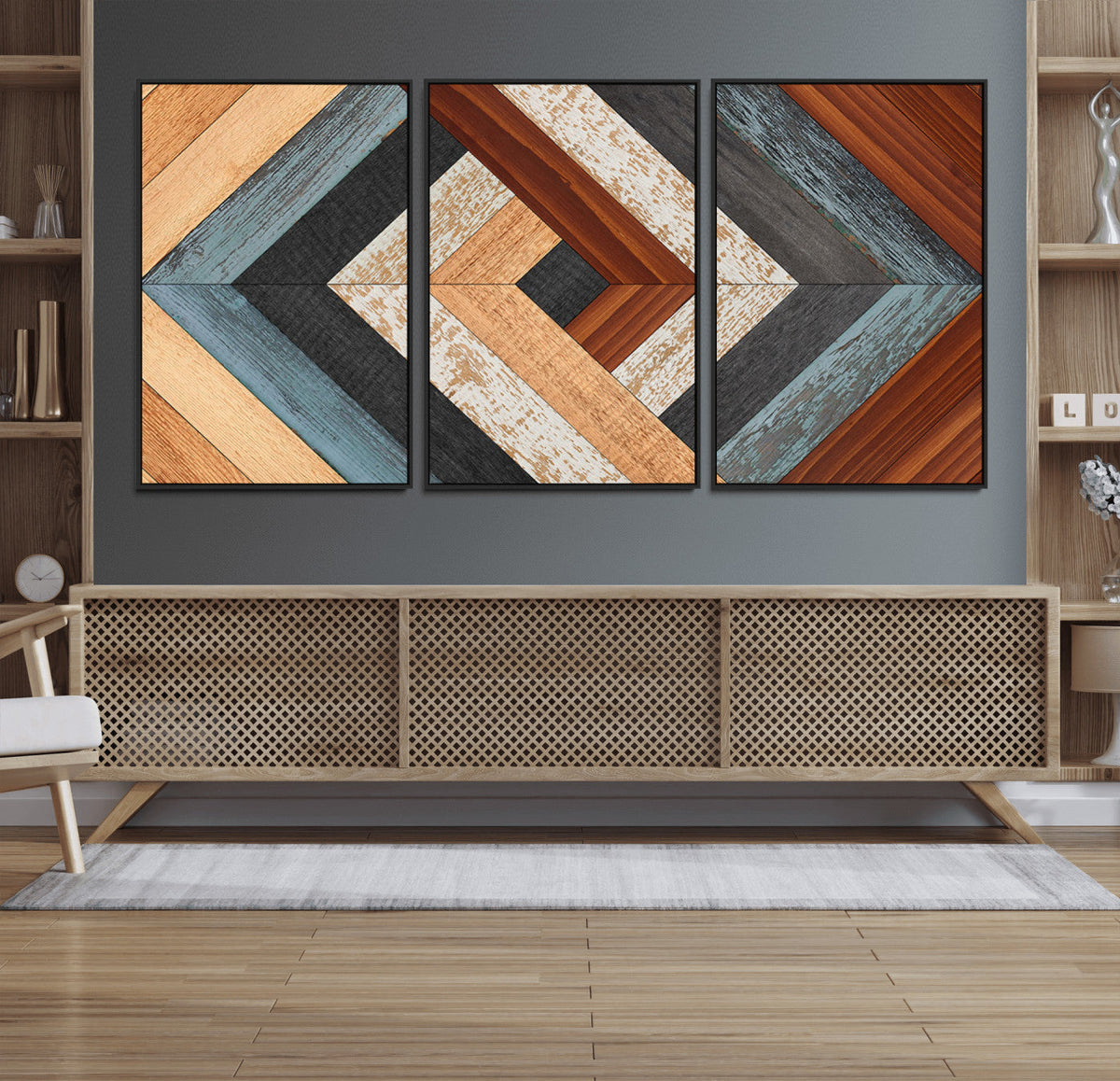Geometric Wood Art Wall Decor Canvas Print, Rustic Wooden