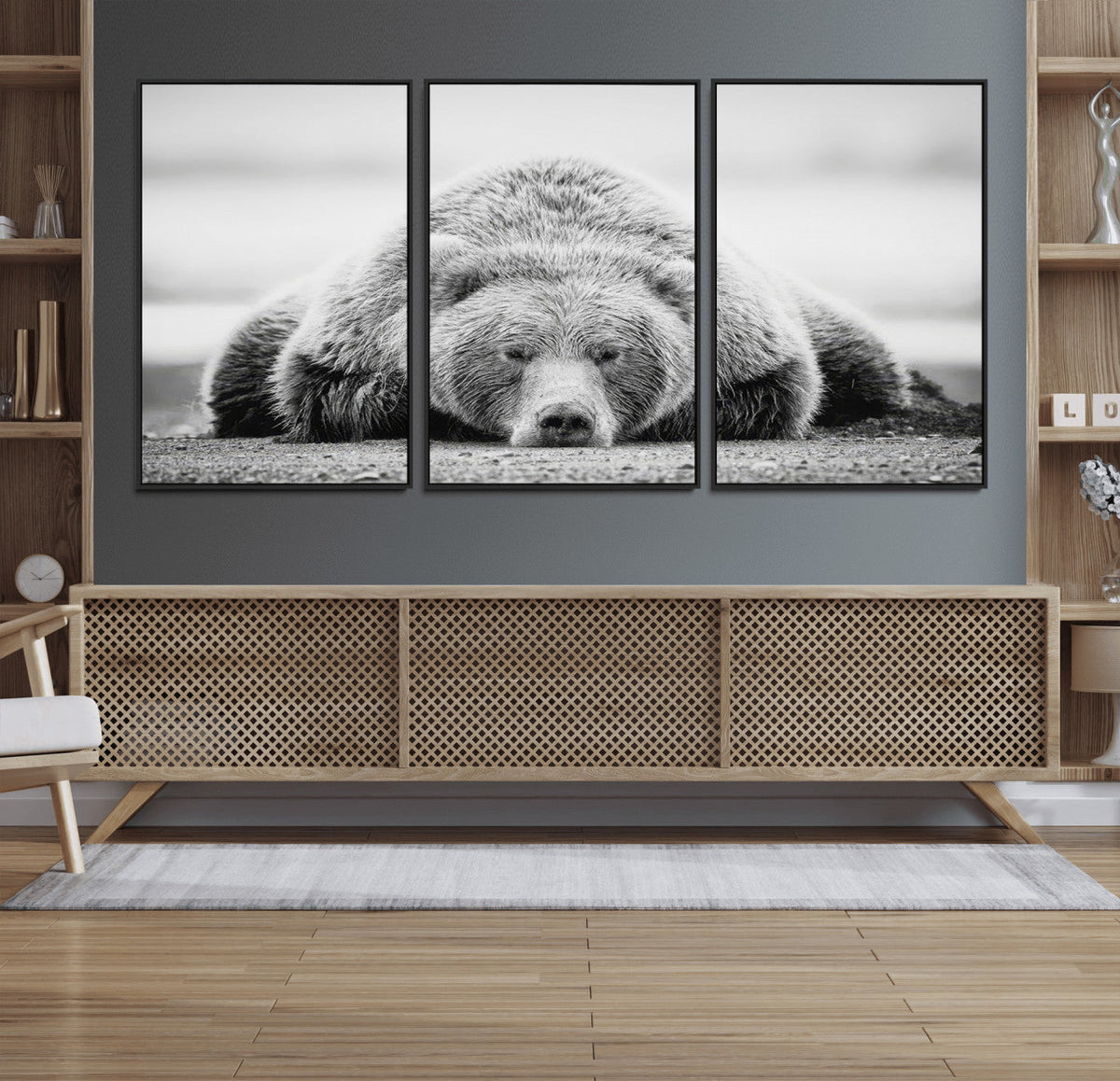 Resting Grizzly Bear Wall Art Canvas Print – Majestic Lazy
