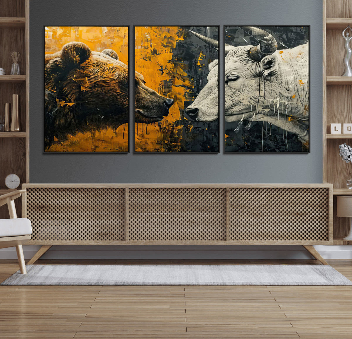 Bear and Bull Wall Art Canvas Print – Abstract Animal