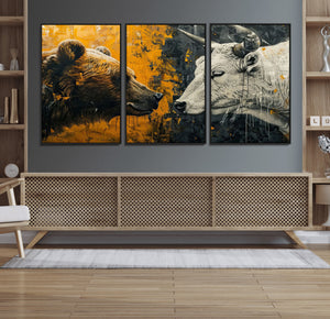 Bear and Bull Wall Art Canvas Print – Abstract Animal