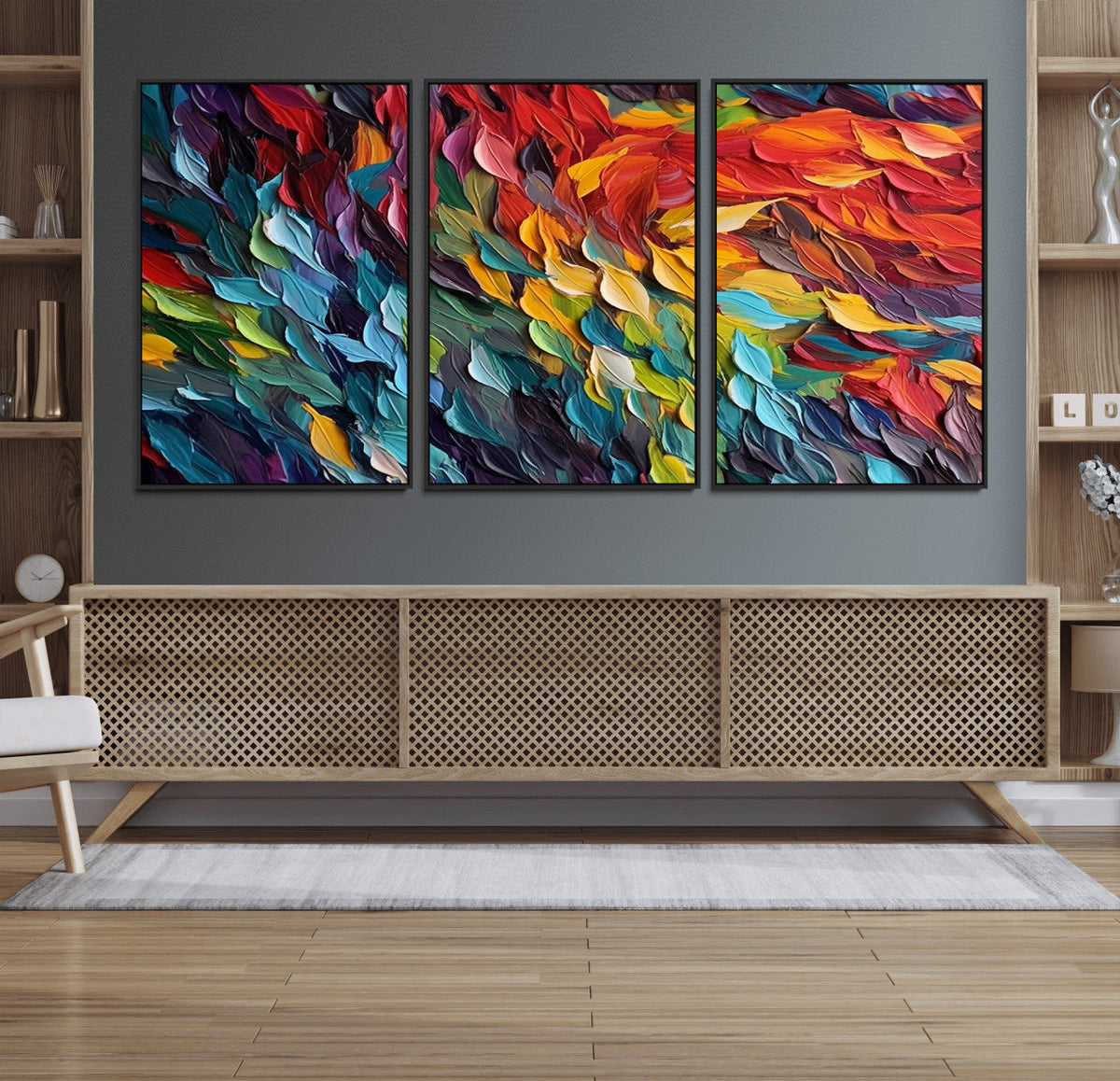 Vibrant Abstract Leaf Wall Art Canvas Print | Bold Colorful