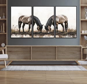 Chines Ink Style Horses Wall Art Canvas Print