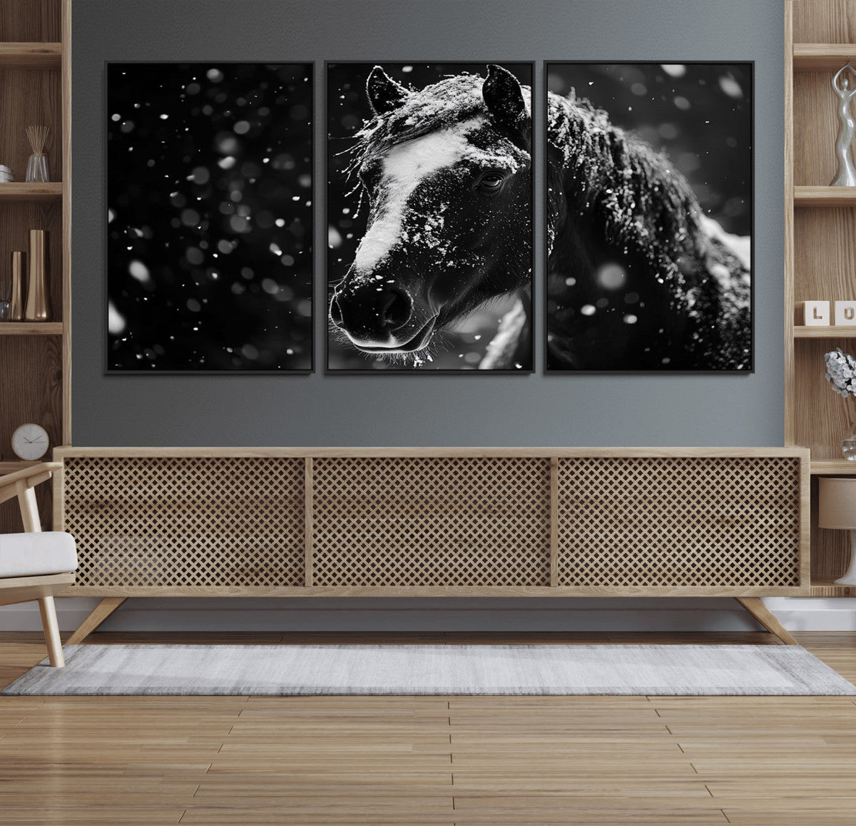 Winter Horse Wall Art | Black and White Horse Print | Ready