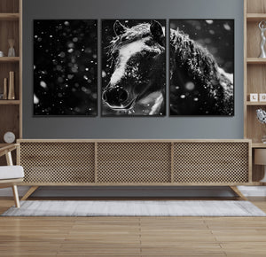 Winter Horse Wall Art | Black and White Horse Print | Ready