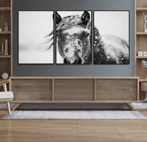 Western Wall Art | Black and White Winter Horse Wall Art |
