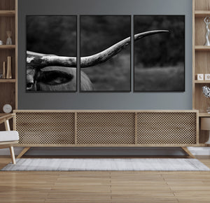 Cow Longhorn Wall Art | Black and White Print | Ready to