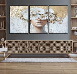 Golden Petal Wall Art - Canvas Print Flower Head Woman