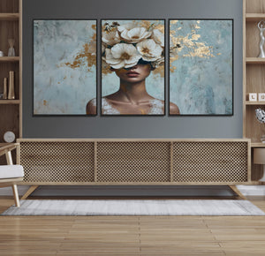 Golden Petal Wall Art - Petal Silhouette Woman Wall Art