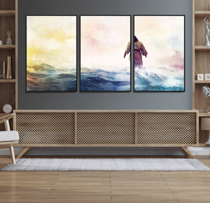 Watercolor Jesus Walking on Water Canvas Print, Christian