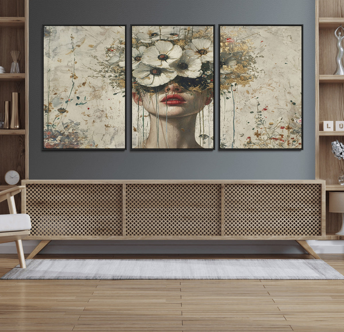 Abstract Floral Women Patel Wall Art Canvas Print