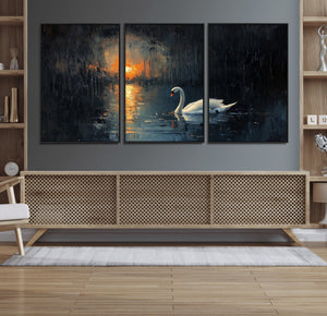 Abstract Swan on Water Wall Art Canvas Print - Elegant