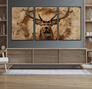 Wood Abstract Deer Wall Art | Rustic Wildlife Canvas Print |