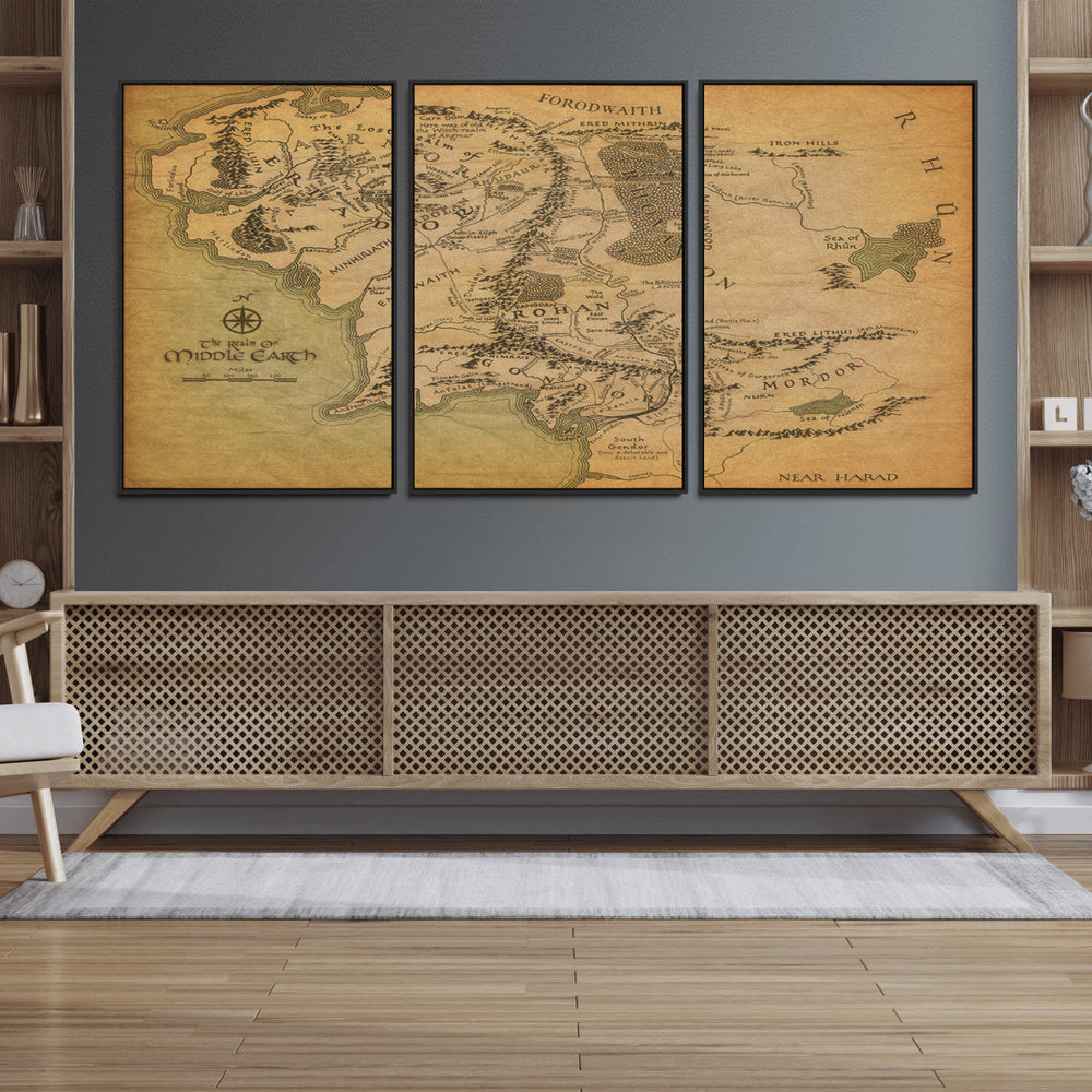 Middle Earth Map Canvas Wall Art – Vintage Fantasy Map