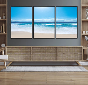 Wall Art Canvas Print Shiny Blue Sea and Beach