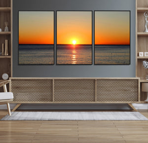 Golden Horizon Sunset Over Ocean Wall Art Canvas Print –