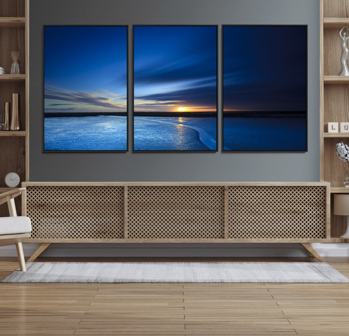 Blue Sunset Ocean Canvas Wall Art Print – Serene Coastal
