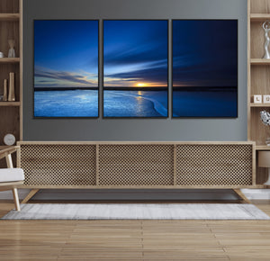 Blue Sunset Ocean Canvas Wall Art Print – Serene Coastal