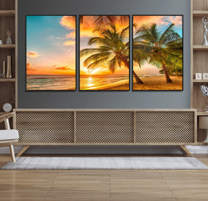 Tropical Sunset Beach Canvas Wall Art Print – Vibrant Palm
