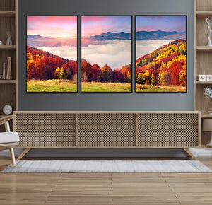 Autumn Mountain Foggy Landscape Wall Art Canvas Print |