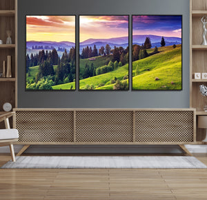 Green Hills and Sunset Wall Art Print - Scenic Landscape