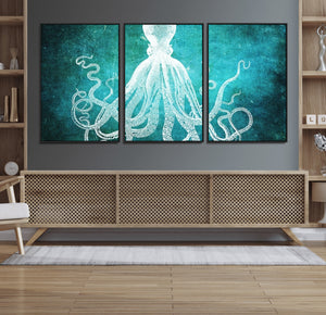 Green Octopus Abstract Wall Art Canvas Print