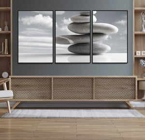 Still Life Black and White Zen Stones Wall Art Canvas,