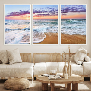 Coastal Sunset Art Beach Canvas Wall Art Print | Ocean Waves