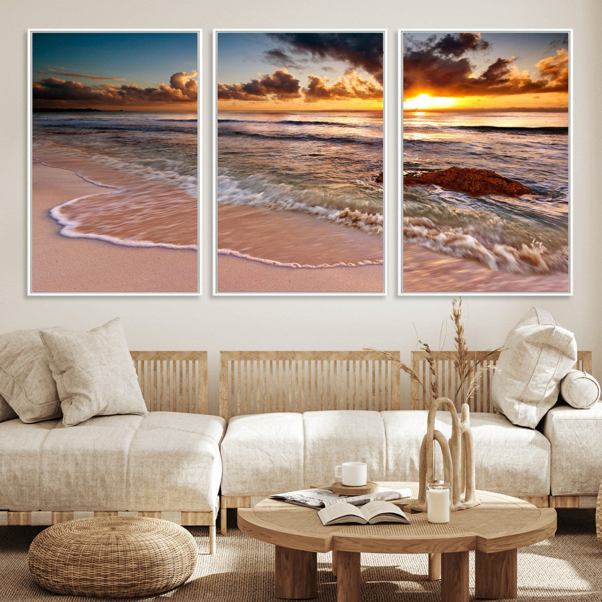 Sunset on Ocean Wall Art Canvas Print