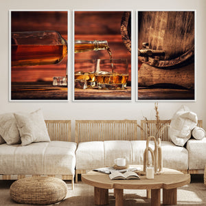 Whiskey and Cigar Canvas Wall Art | 3 Panel Bar Room Decor