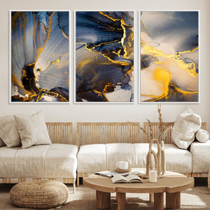 Large Abstract Wall Art Print -  Gold and Blue Abstract