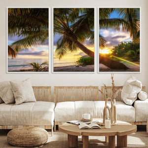 Tropical Island Sunset on the Beach Palms Wall Art Canvas
