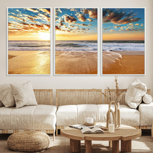 Golden Sunset Beach Print Canvas Wall Art, Giclee Canvas