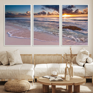Sea Ocean Sunset Beach Wall Art Canvas Print